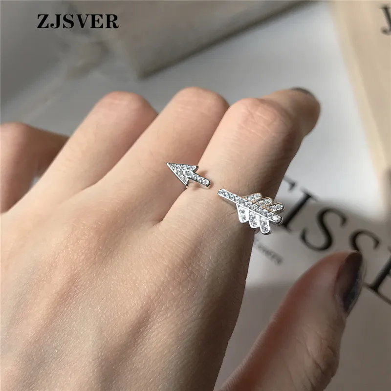 

ZJSVER Korean Jewelry 925 Sterling Silver Rings Fashion Silver Crystal Arrow Opening Adjustable Women Ring For Present
