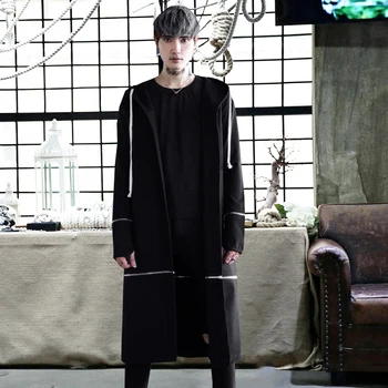 

European and American fashion over the knee trench coat men's long coat hair stylist men's new slim handsome long trench