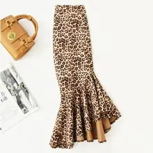 Юбки размера плюс 4XL! Женская юбка с завышенной талией, Осень-зима, с леопардовым принтом, бархатная юбка TB3768