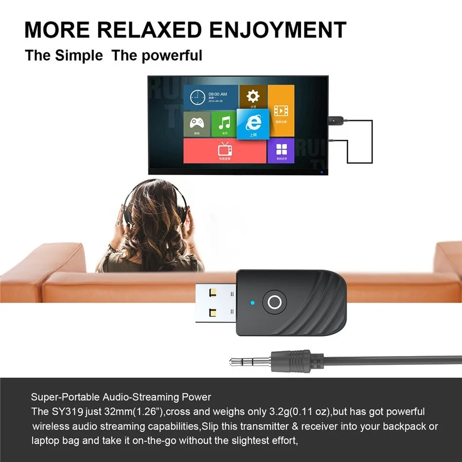 BT Bluetooth Transceiver Adapter Bluetooth Aux Adaptor Bluetooth Audio Receiver Bluetooth Adapter Audio Adapter Wireless USB Adapter 3 in 1 Wireless USB Bluetooth 5.0 Adapter Audio Receiver Transmitter 3.5mm AUX adaptador for car TV PC Computer Home Stereo