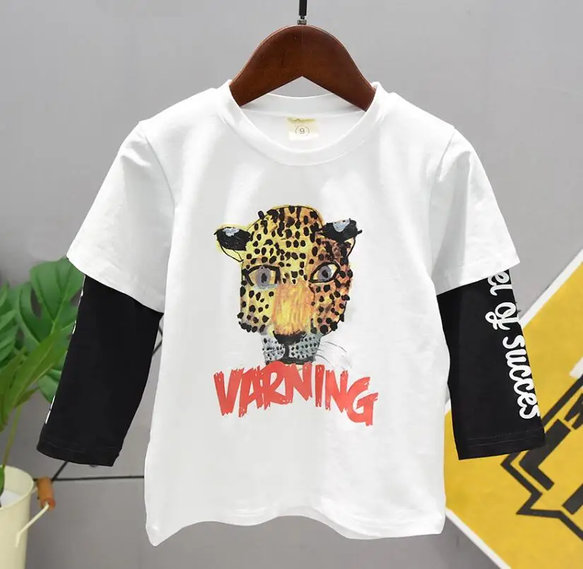 T-shirt Осенние детские костюмы Детская куртка из искусственной кожи+ футболка+ джинсовые штаны детский спортивный костюм из 3 предметов комплект одежды для мальчиков 2-6 лет - Цвет: T-shirt