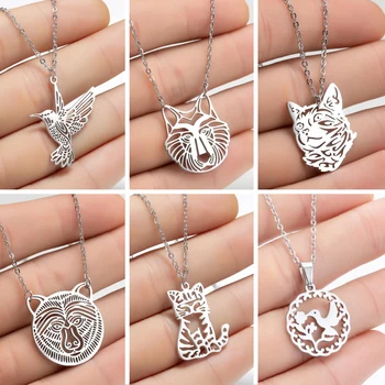 

Cute Stainless Steel Animal Necklace Dog Fashion Origami Cat Lion Bird Fox Charms Necklace Jewelry Wholesale