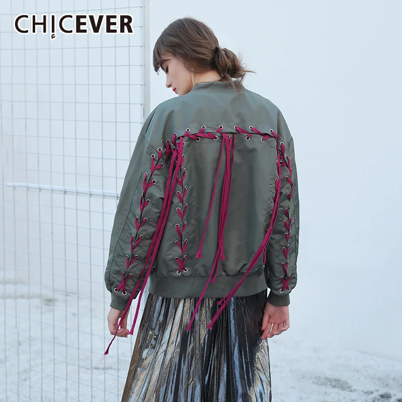 CHICEVER Женская куртка для женщин с кисточками сзади длинным рукавом свободные