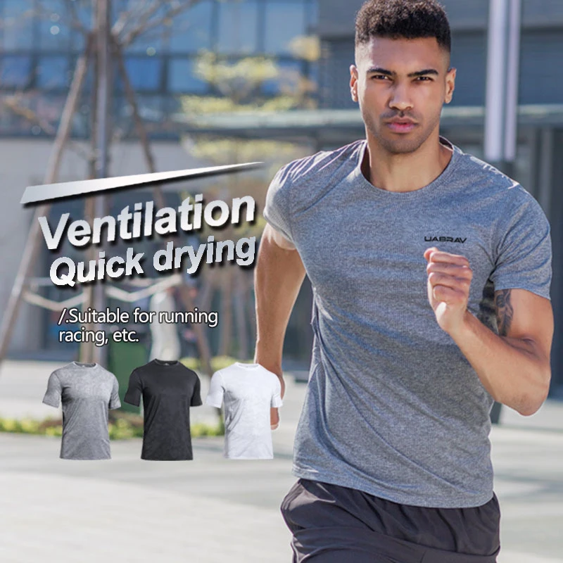 

Men Running Workout T Shirts Quick Dry Short Sleeve Outdoor Training Sportswear Tee Breathable Bodybuilding Soccer Tops Clothing