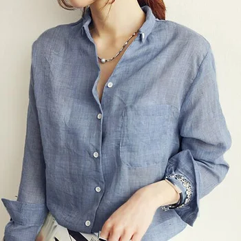 

Womens Tops Fashion 2020 Autumn Linen White Shirt Women Long Sleeve Blouse Woman Clothes