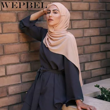 

WEPBEL Women Sets Muslim Fashion Solid Color Lace Up Simple Classic Ladies Full Length Pants Clothes Set