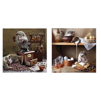 

2 Set 5D Diy Embroidery Diamond Painting Rhinestone Coffee Gift-Hedgehog & Hedgehog Breakfast