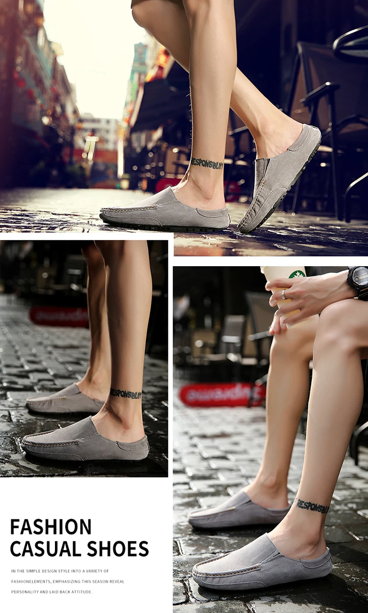 Man Summer Fashion Pig Skin Casual Half Shoe Male Breathable Soft Backless Half Loafers Hombre Open Back Leather Comfy Mocassins