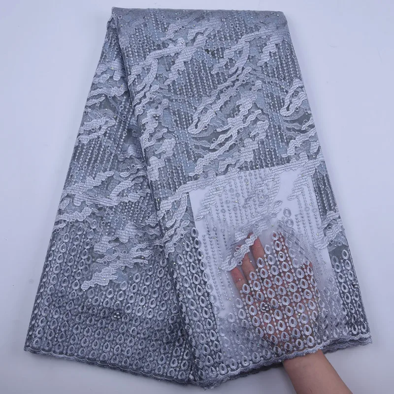 Африканская кружевная ткань 2020 бисерное кружево высокое качество серебристый