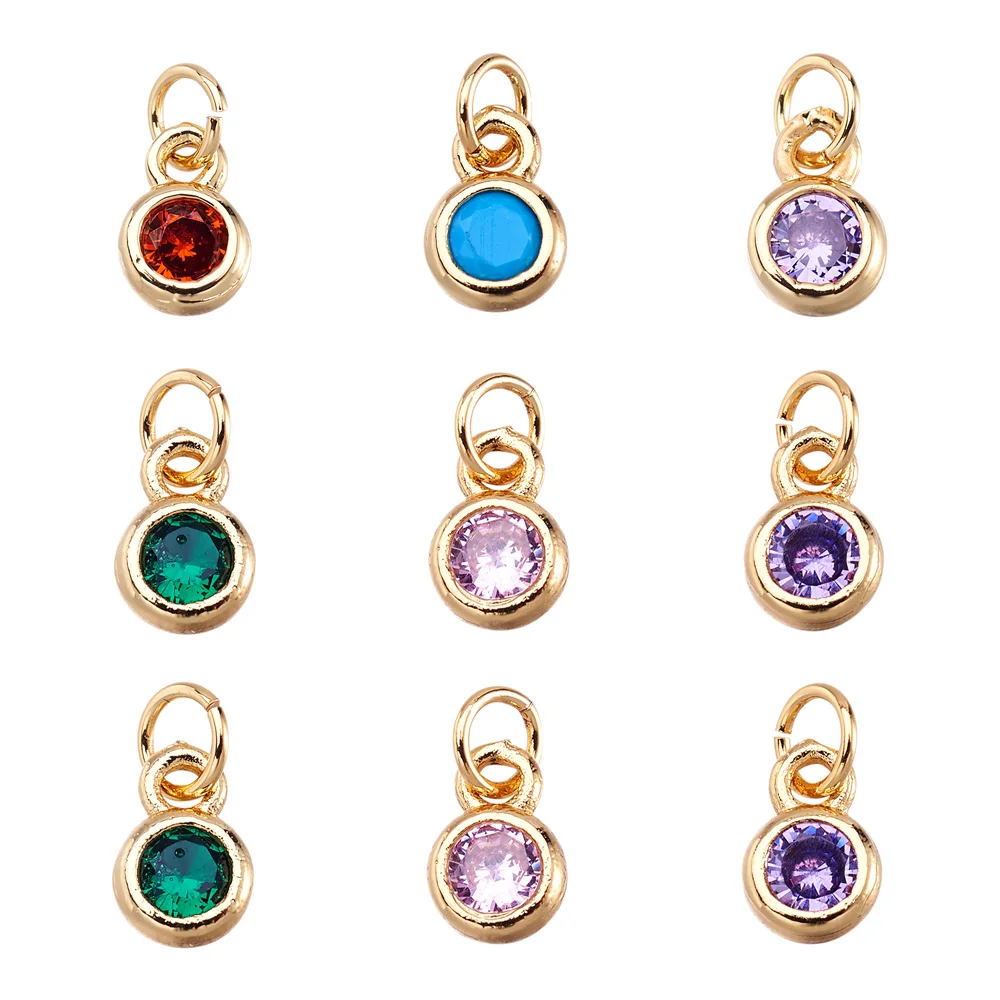 

20Pcs Brass Micro Pave Cubic Zirconia Charms Beads Flat Round Crystal Mini Pendants for DIY Necklace Earrings Jewelry Making