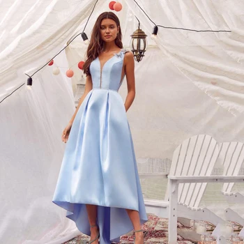 

Verngo A Line Evening Dress Elegant Flower Formal Dress Party Gown Blue Stain Backless Prom Dress Vestidos Elegantes