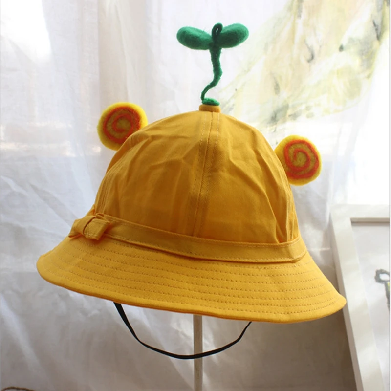 kids and audlt bowknot cap cotton thin hat cartoon wool felt small yellow hat kindergarten baby sunshade fisherman hat