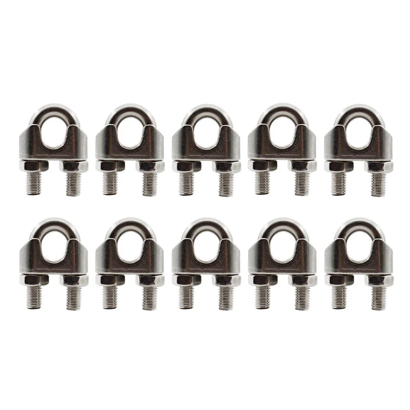 

M10 Wire Cable Clamps, 10 PCS Stainless Steel Wire Rope Cable Clip Clamps U Bolt Saddle Fastener, U-Bolts,Clothesline Tightener