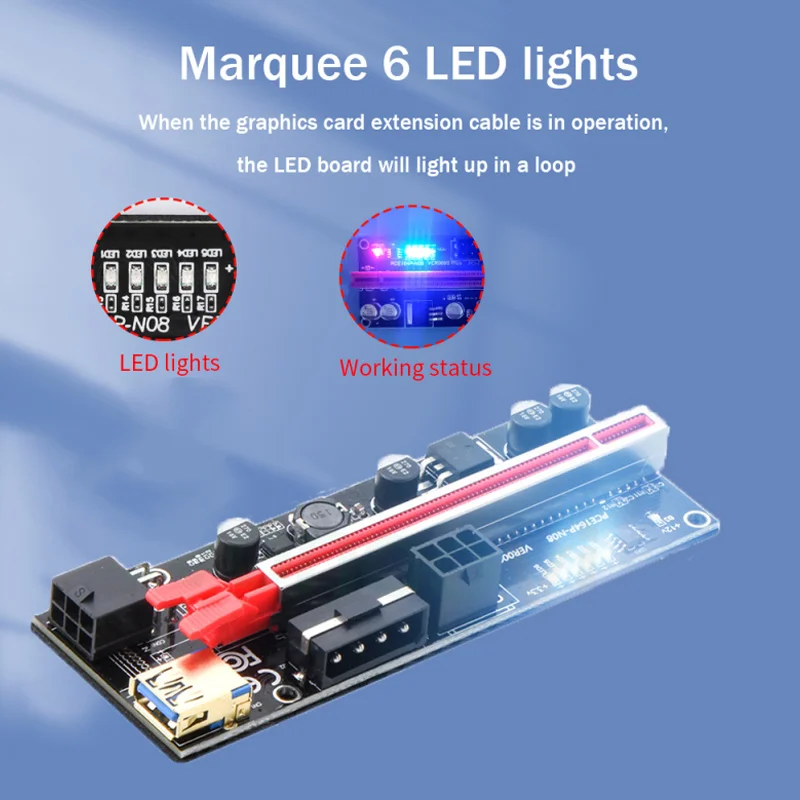 VER010 010S USB3.0 PCI-E Riser VER 010 PLUS Express 1X 4x8x 16x Extender Pcie Riser Cabo Adapter Card SATA 15pin To 6pin Power 2