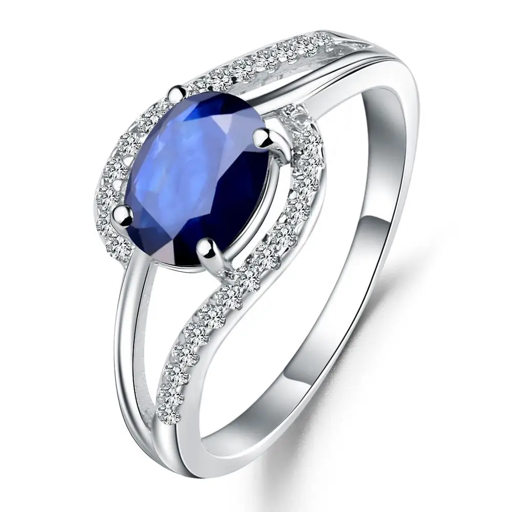 GEM'S BALLET 100% 925 Sterling Silver Classic Fine Rings 1.66Ct Oval Natural Blue Sapphire Gemstone Ring for Women Jewelry