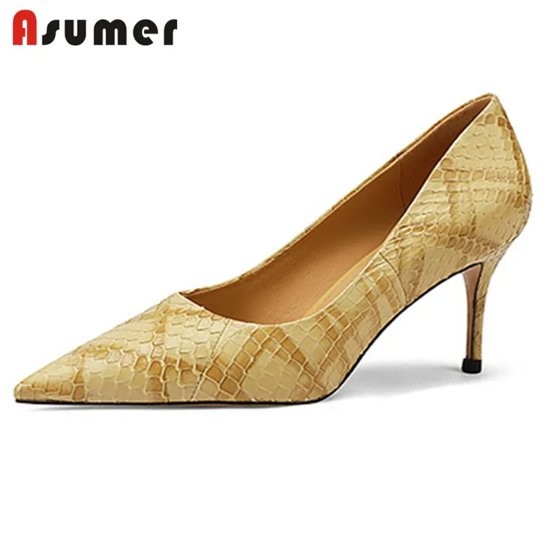 

ASUMER 2022 New Arrive Pumps Women Snake Genuine Leather Shoes Pointed Toe Slip On Sexy Thin High Heels Party Shoes Female