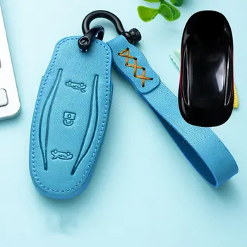 

New Leather Car Key Case Full Cover For Tesla Model S Model 3 Model X Car styling Accessories Storage Bag Protector Accessories