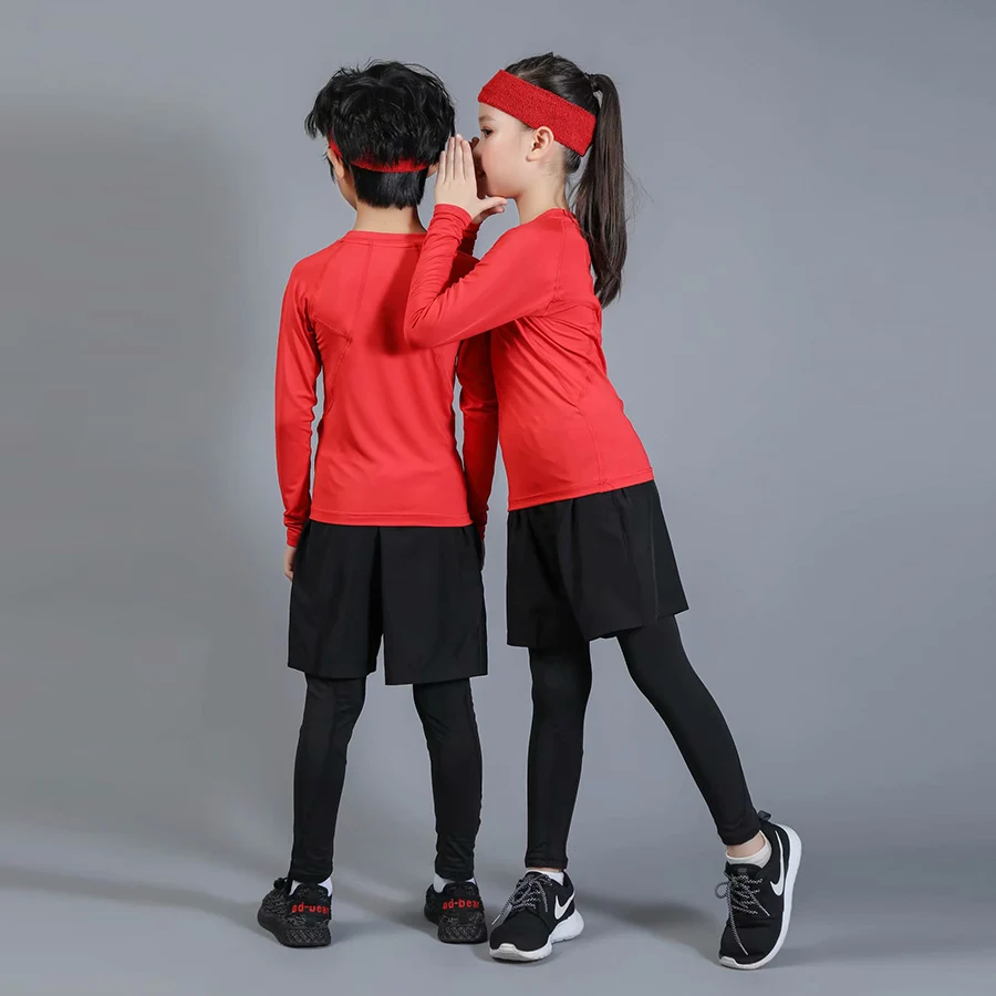 Kids Boxing Compression Set Jersey+ Pants Kids Running Basketball T-shirts Tight Teenage Pants Sportswear MMA Rashguard