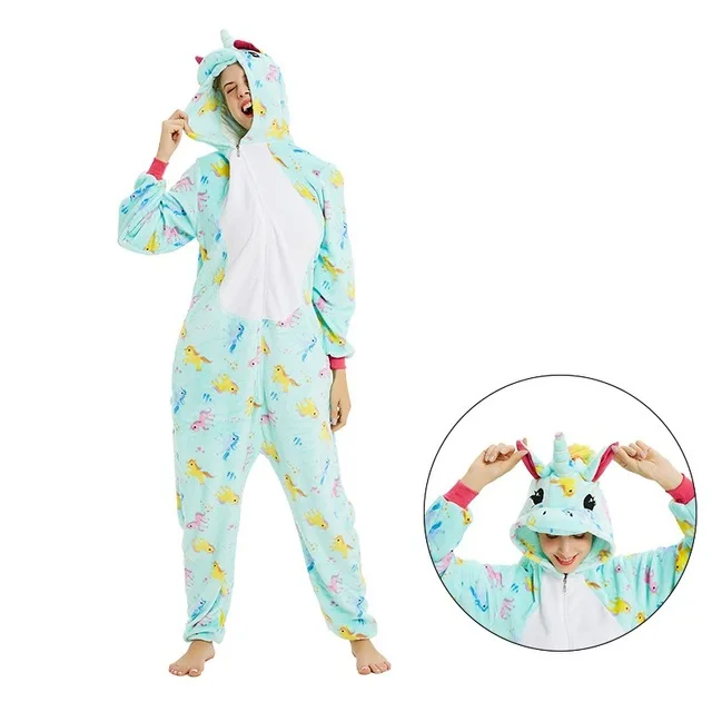 new Animal Kigurumi Unicorn Pajamas Set Winter Warm Pyjamas Women Adult Unisex Stitch Panda Pijimas Hooded Women Sleepwear Nightwear - Цвет: new