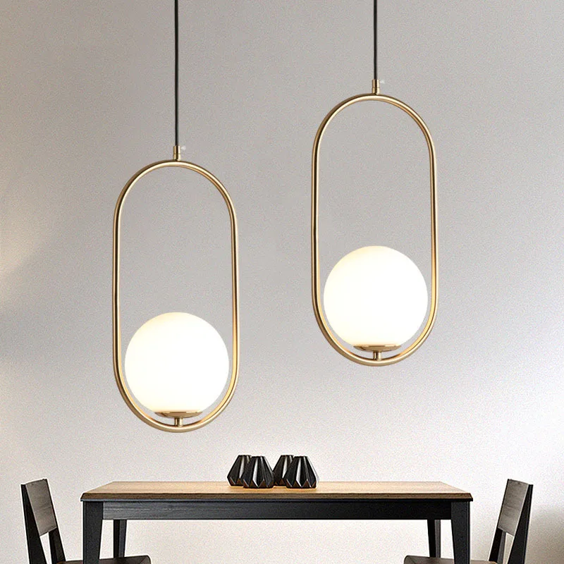 

Nordic Glass Ball Pendant Lights Dining Room Kicthen Post-modern Bar Front Desk Simple Gold Tube Bedroom Bedside Hanging Lamp