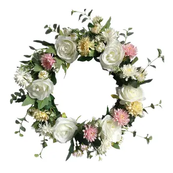 

40cm Silk Peony Artificial Flowers Wreaths Round Door Decor Simulation Garland For Home Party Wedding Decoration