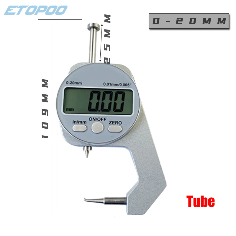 Digital Thickness Gauge Digital Display Zinc Alloy Electronic LCD Micrometer Metric Imperial Wall Thickness Measurement Tools 0-10/20mm