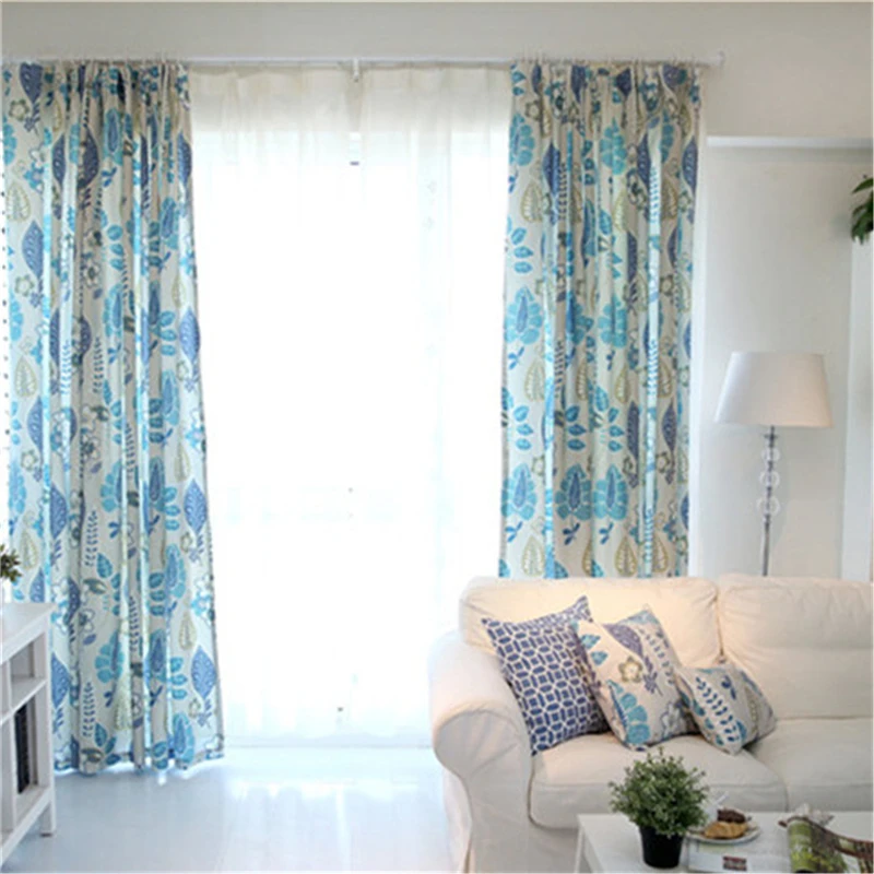 Leaves Curtain for Living Room Blue Elegant Tulle Curtains Bedroom Kitchen Customized Treatment Window Drapes | Дом и сад