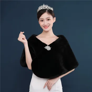 

1PCS Haired Shawl Bride Shawl Spring and Autumn Wedding Dress Shawl New Long Fur Collarless Large Cape