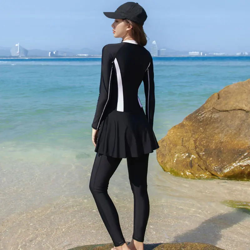 Women Long Sleeve Muslim Swimwear Islamic Swimming Suit Bathing Suit Modest Swimsuit With Skirt Borkini Mujer Islamico