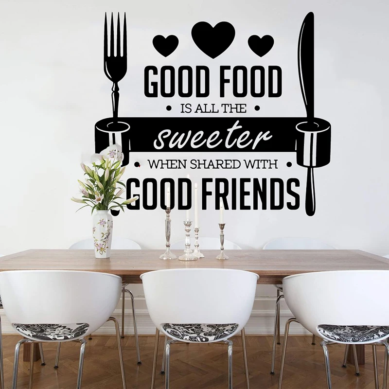 Modern Sweet Cocinas Good Friend Spoon Fork Wall Sticker Kitchen Dinning Family Love Quote Wall Decal Resturant Kitchen Vinyl (1)