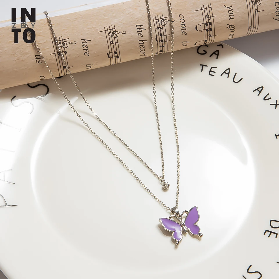 lavender butterfly necklace