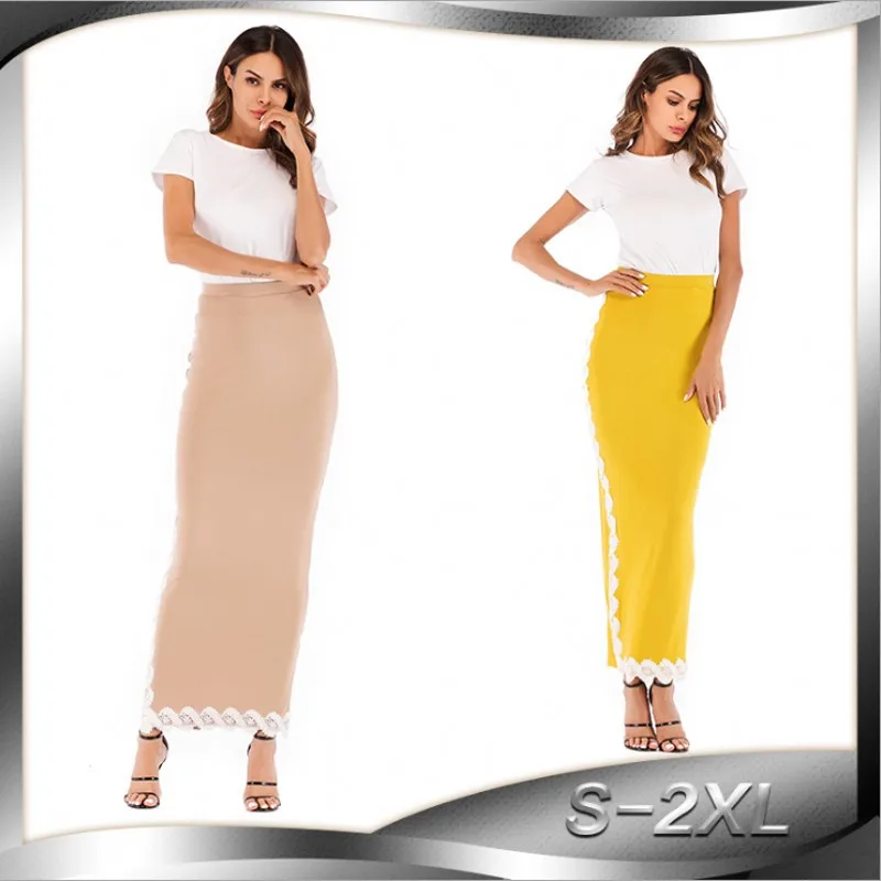 Весна Осень Высокая талия офисная облегающая юбка до щиколотки Новая Черная Женская прямая юбка-карандаш гофрированная юбка с разрезом лодыжки длинная юбка