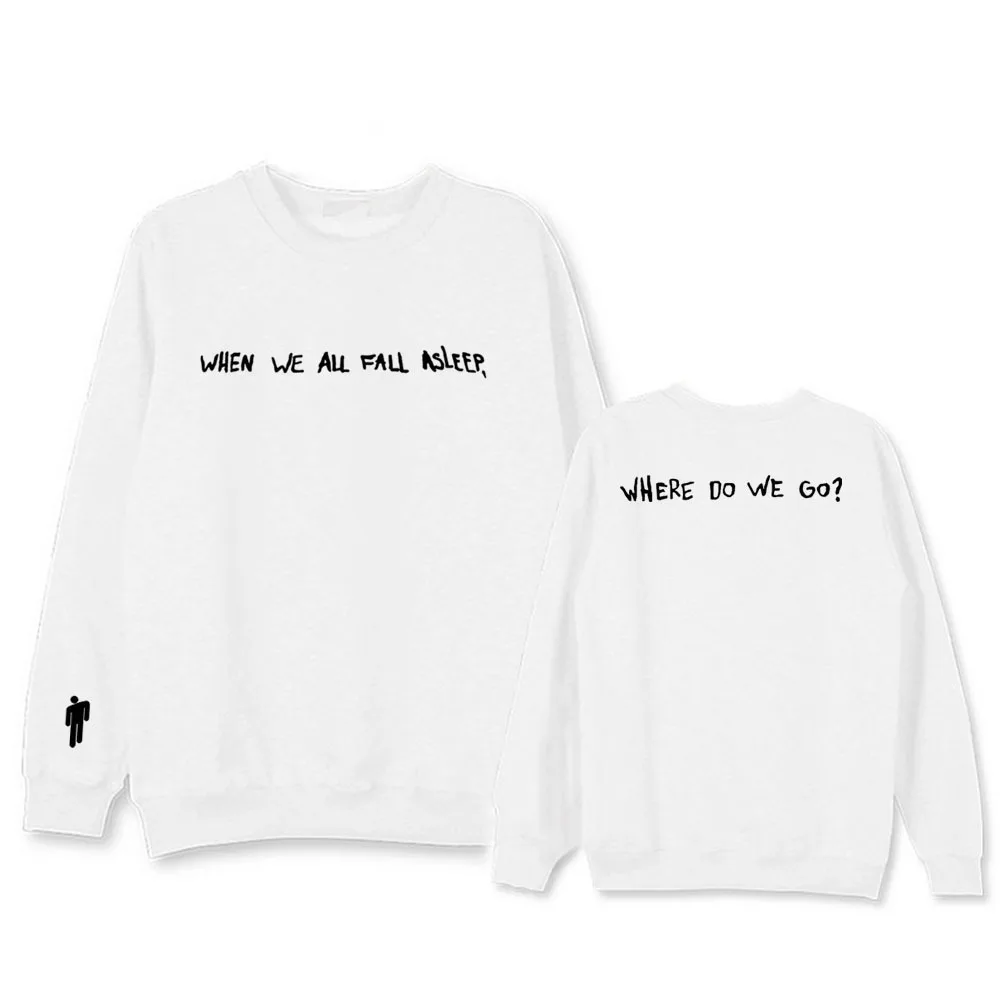 white - style 01 Певица Билли эйлиш Толстовка официальная поддержка с длинными рукавами, с круглым вырезом тонкие мужские женские Весна Осень Мультфильм Графический толстовки - Цвет: white - style 01