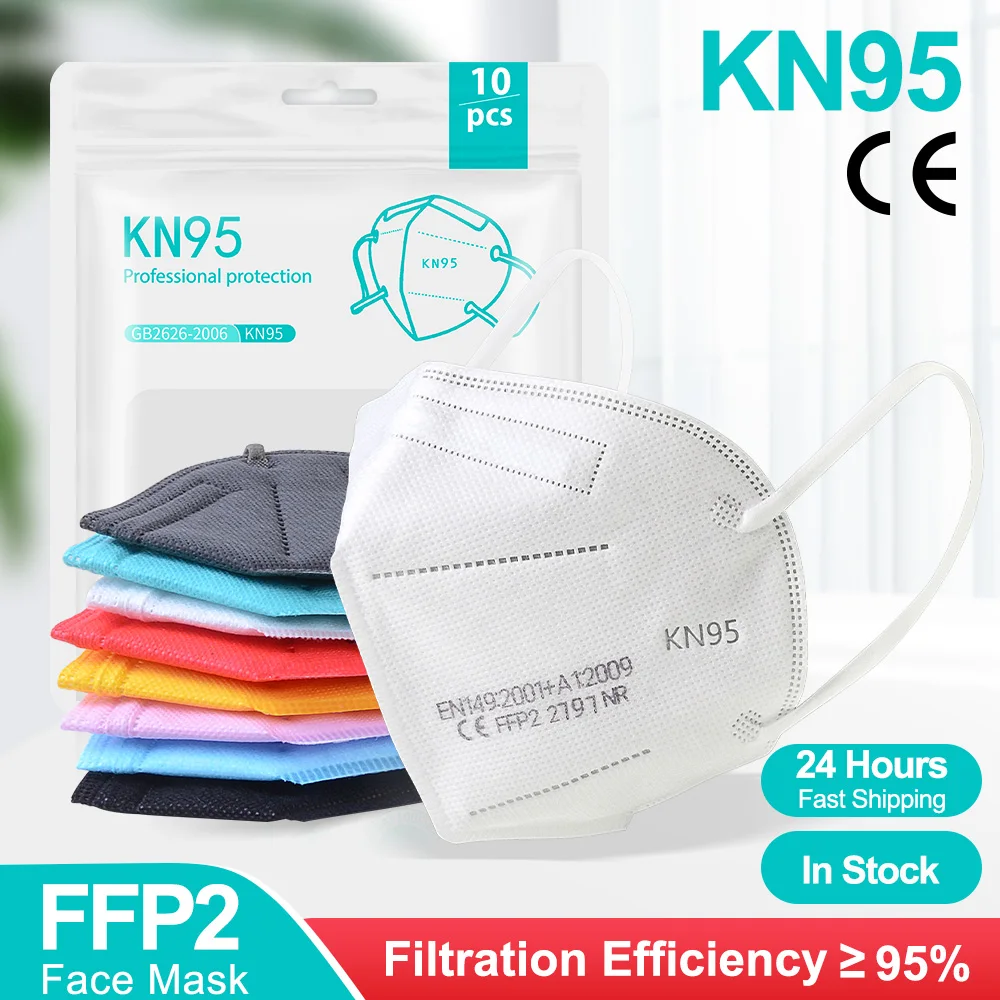 Mascarillas FFP2 KN95 para adultos, máscara protectora de 5 capas con filtro, respirador CE ffp2, 5-200 Uds.