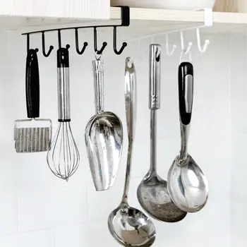 

Wrought Iron Cabinet Storage Rack Multi-Function Row Hooks Wardrobe Finishing Rack Kitchen Seamless Nail-Free Hook