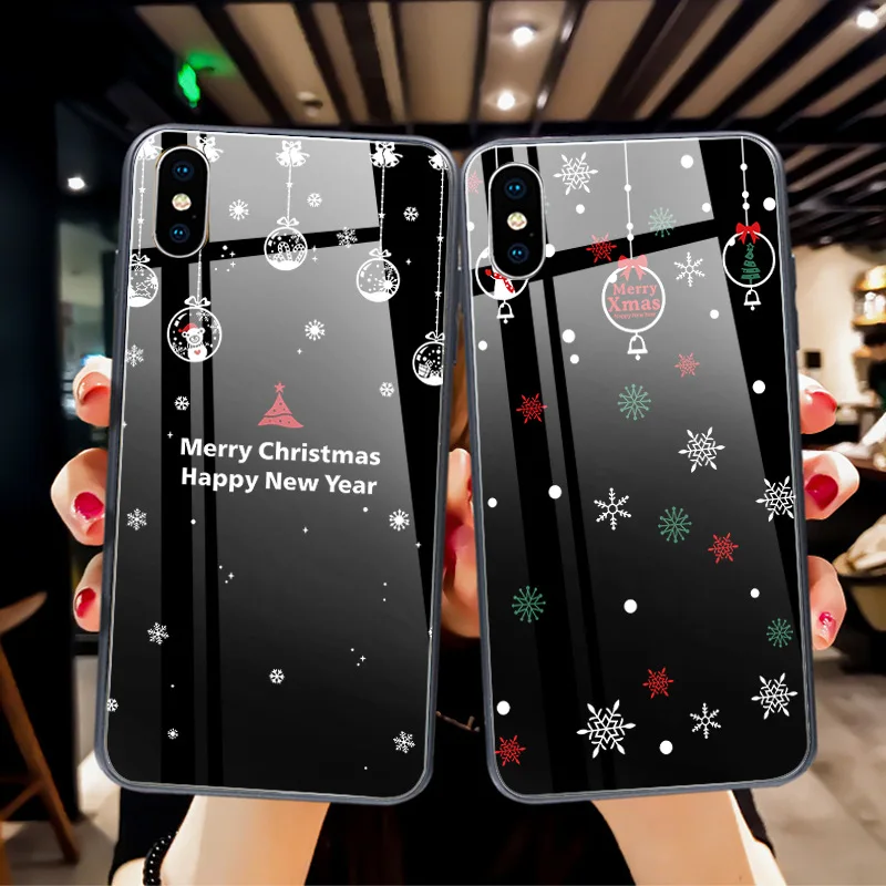 Милый чехол из закаленного стекла для iPhone XS MAX X XS XR Merry Рождественский Снеговик покрытие с медведем для iPhone 7 8 Plus 6 6s Coque