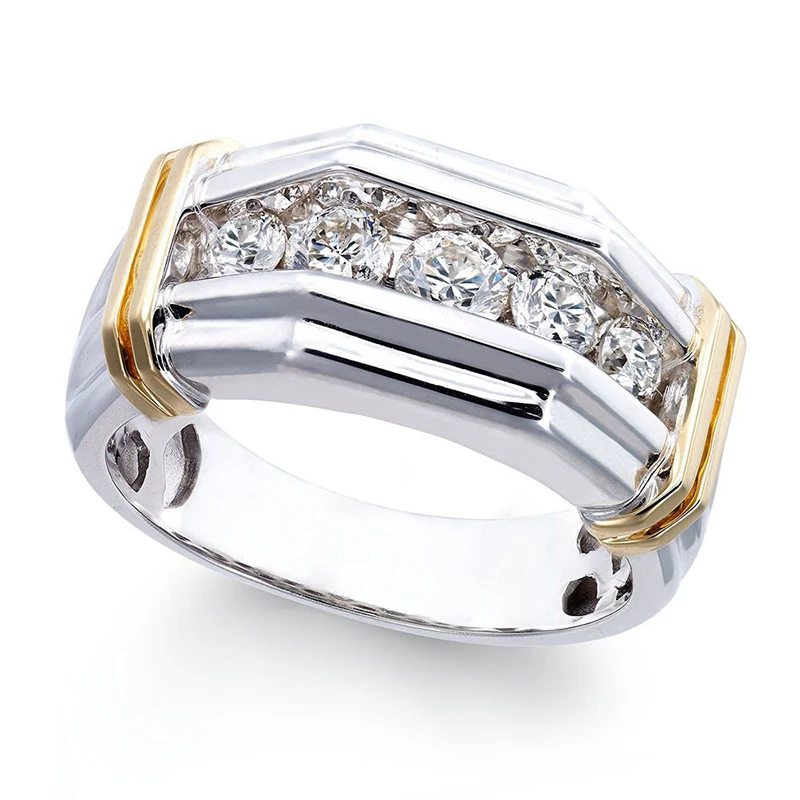 Fashion Two Tone Men's Ring Luxury Wedding Band Minimalist Silver Color Paved Zircon Rhinestone Rings For Women O5P666 | Украшения и