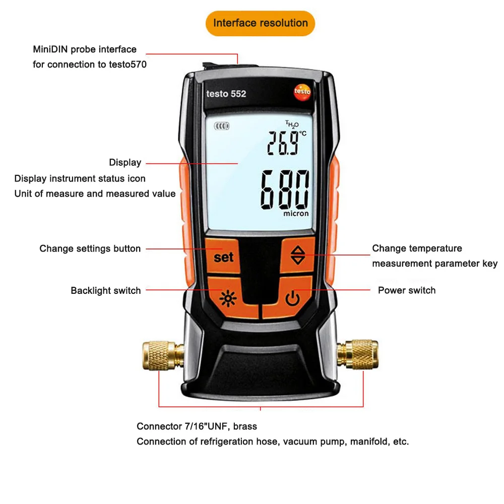 Профессиональный Testo 552 тепловой насос измерительный манометр цифровой вакуумный манометр с Bluetooth для системы хладагента