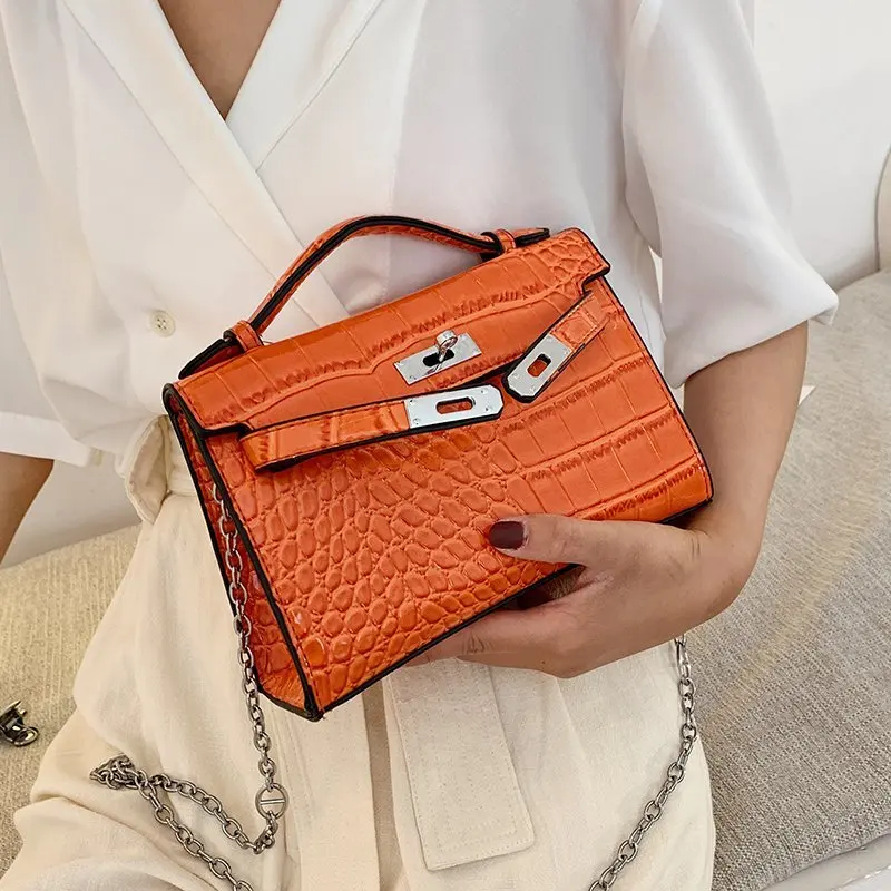 

Christmas Gifts For Women 2020 Retro Crocodile Pattern Small Handbags High Quality PU Leather Solid Color Shoulder Messenger Bag