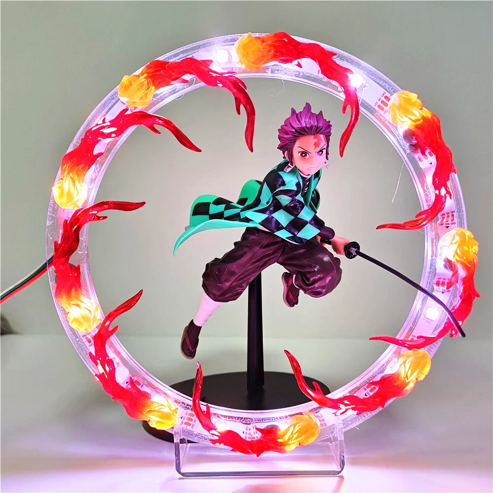 Demon Slayer Tanjirou Fire PVC Action Figure Kimetsu No Yaiba Anime Figurine Toys LED Water Circle Collectible Model Dolls Gifts | Игрушки и