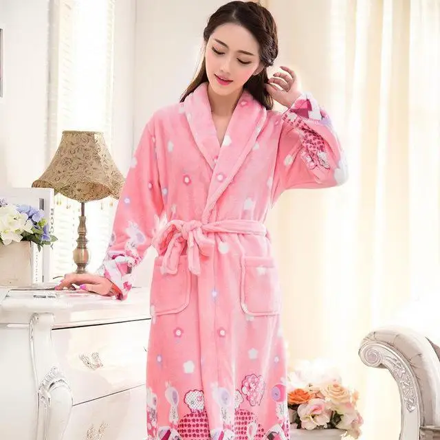 Коралловое кимоно из рунной шерсти, халат, фланелевый Халат для пары, зимний теплый халат для мужчин& wo, Мужская пижама, утолщенная подкладка, сексуальное интимное белье - Цвет: Women 11