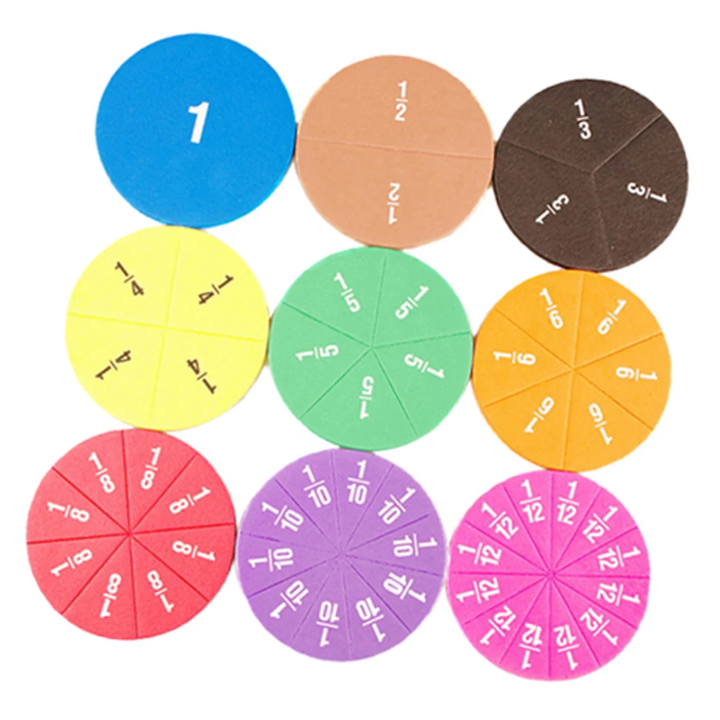 51 Piece Rainbow Circular Fractions Toys Kids Math Game Operation Toy Age 3+