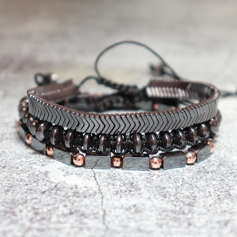 

Fashion 3 Pcs/Set Handmade Hematite Bracelet Fashion Mens Personalized Wristband Braclet For Male Jewelry Gift Homme