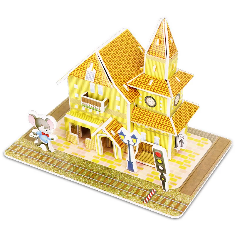 Моделирование мультфильм замок сад принцесса дом 3D головоломка модель комплект архитектура Maket обучения Развивающие игрушки для детей - Цвет: 3D Construction