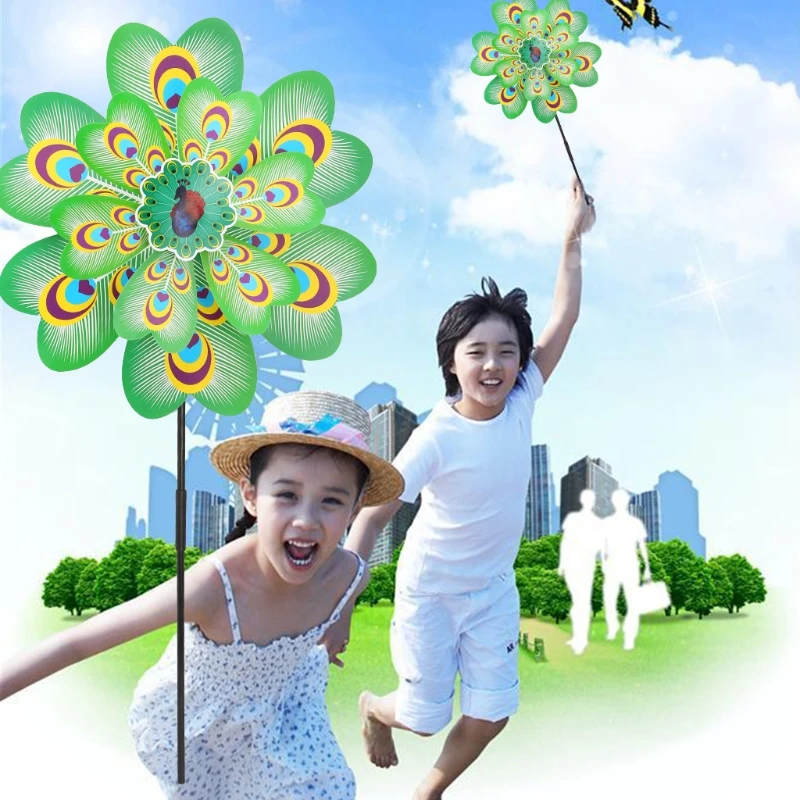 Larger Double Layer Peacock Windmill Wind Spinner Kids Toy Yard Garden Decor Y4UD
