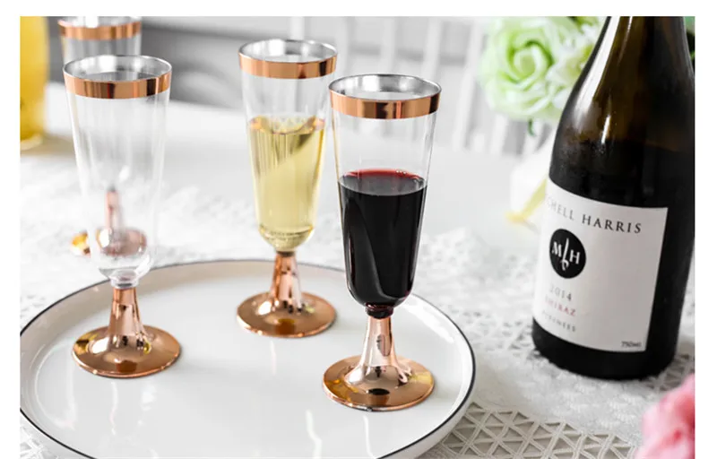 A dozen Disposable Champagne Flutes Glasses 12pcs Plastic Red Wine Glass Cocktail Party Wedding Drink Cup Christmas Western Cup
