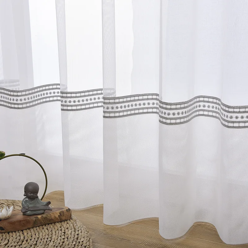 Modern White Sheer Curtain for Living Room Luxury Hollow Tulle Curtain for Bedroom Window Treatment Voile Drape S437#C