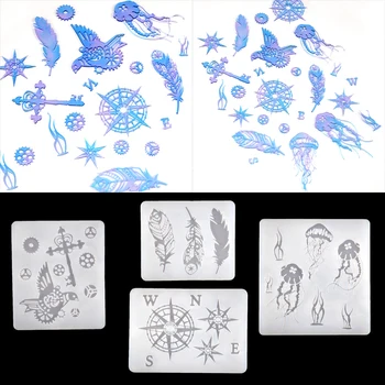 

4 Types Punk Style Resin Molds Jellyfish Gear-bird Compass Feather Epoxy Silicone Tools