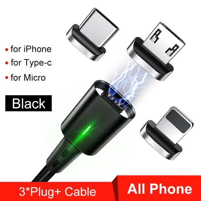 Elough Quick Magnetic Charger 3.0 4.0 Micro USB Cable for iPhone 8 POCO X3 Xiaomi Fast Magnetic Phone Charging Cord Type C Cable Black 3 in 1