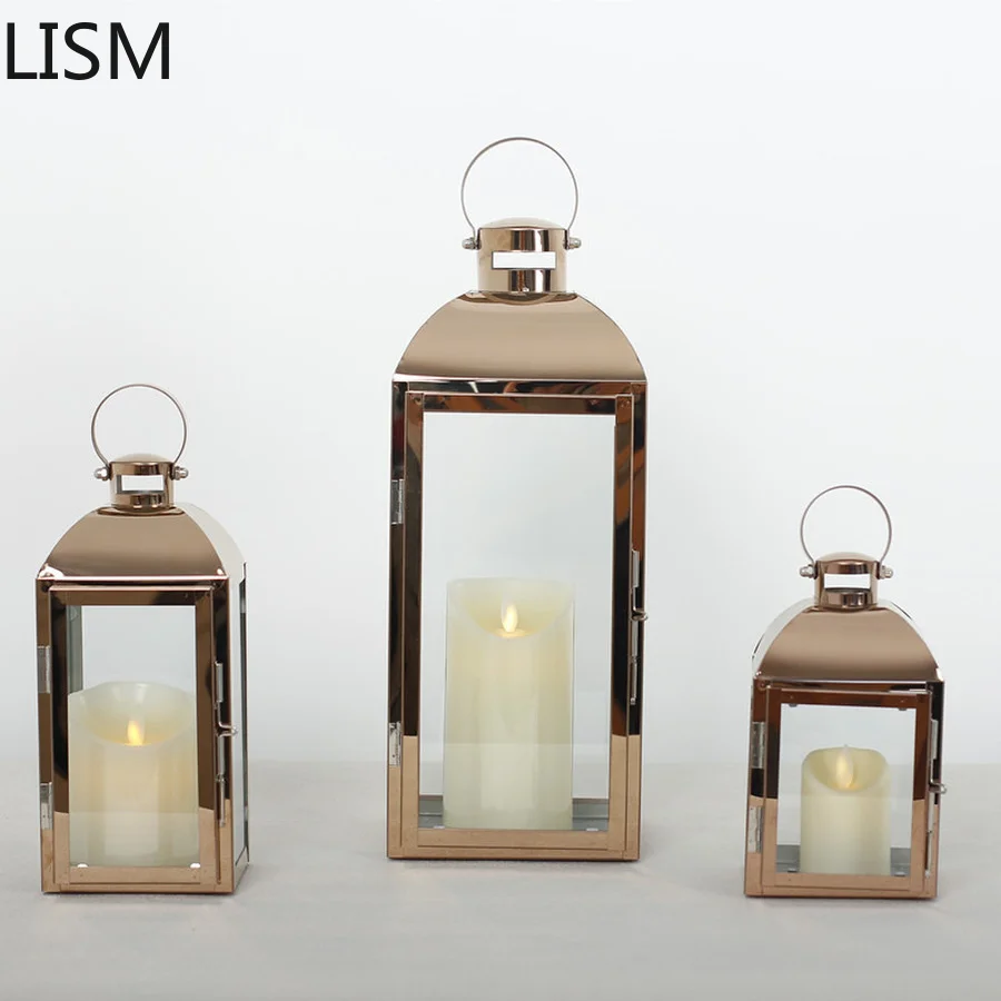 Nordic Gold Glass Candle Holders Large Outdoor Wedding Table Decoration  Stainless Steel Wind Lamp Candle Lantern Candelabra New - AliExpress, image size:900x900